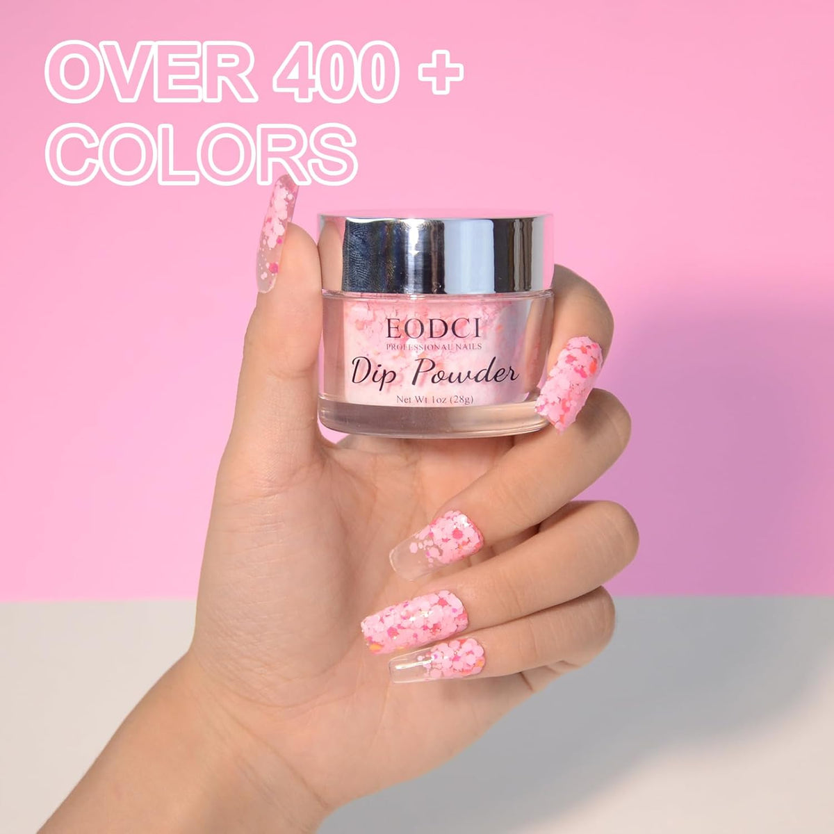 Dip Powder Glitter Pink Color, 1 Oz/28g Dipping Powder French Nail Art Starter Manicure Salon DIY