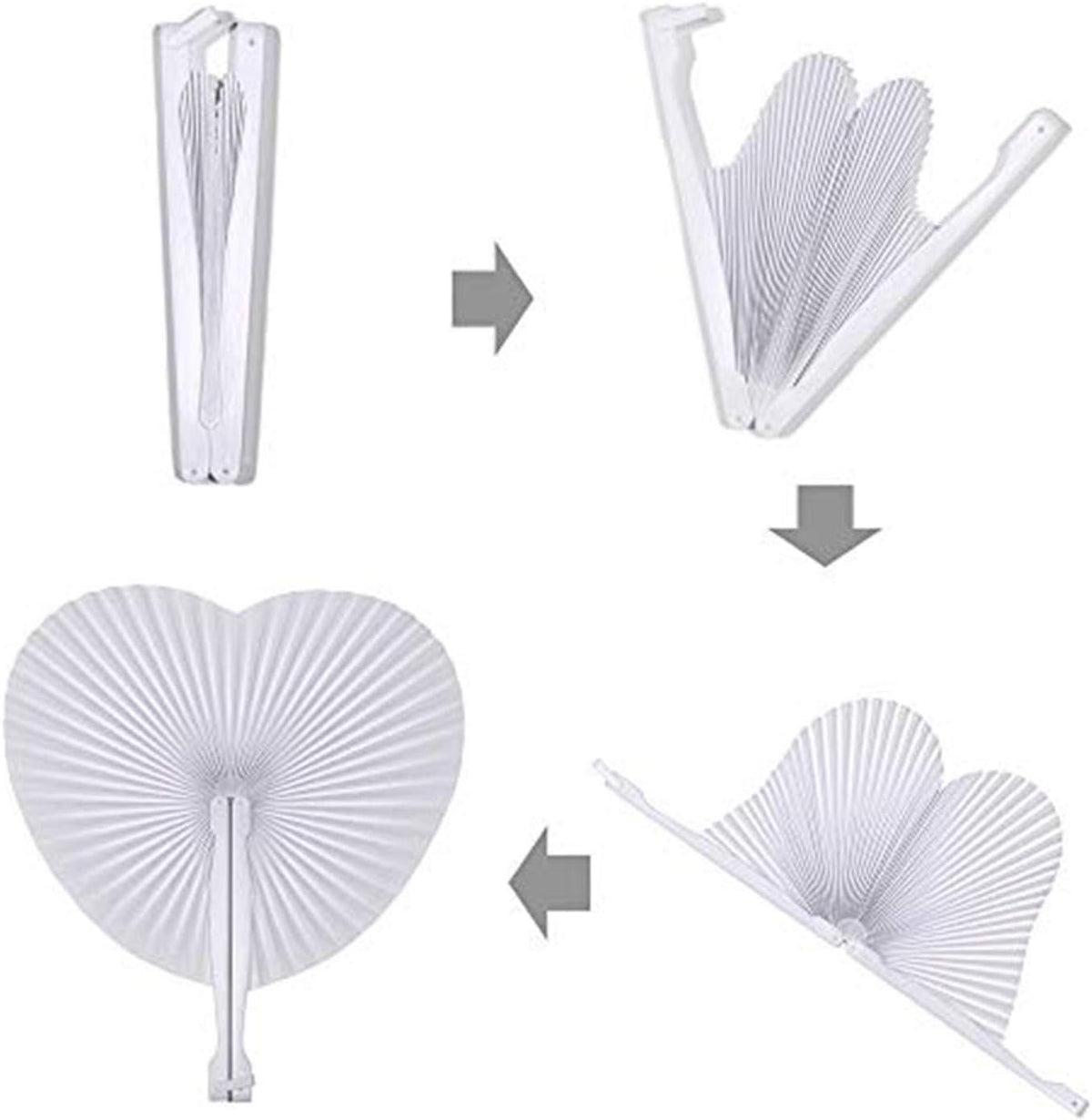 12 Pcs Decorative Paper Folding Hand Fans Handheld,White Heart Foldable Wedding Fans Chinese and