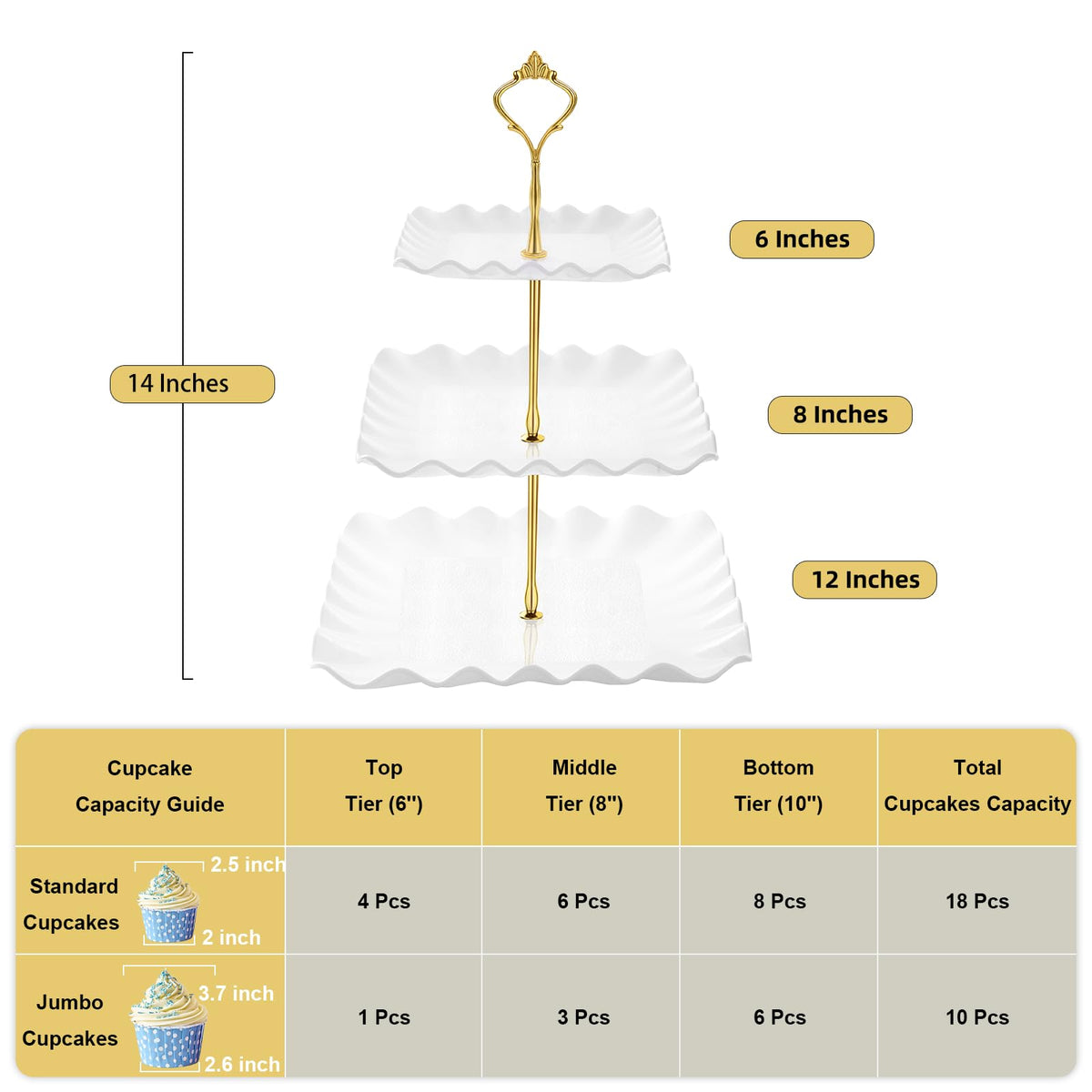 DAFURIET Plastic Dessert Cupcake Stand, 3 Tier Cupcake Tower Holder, White