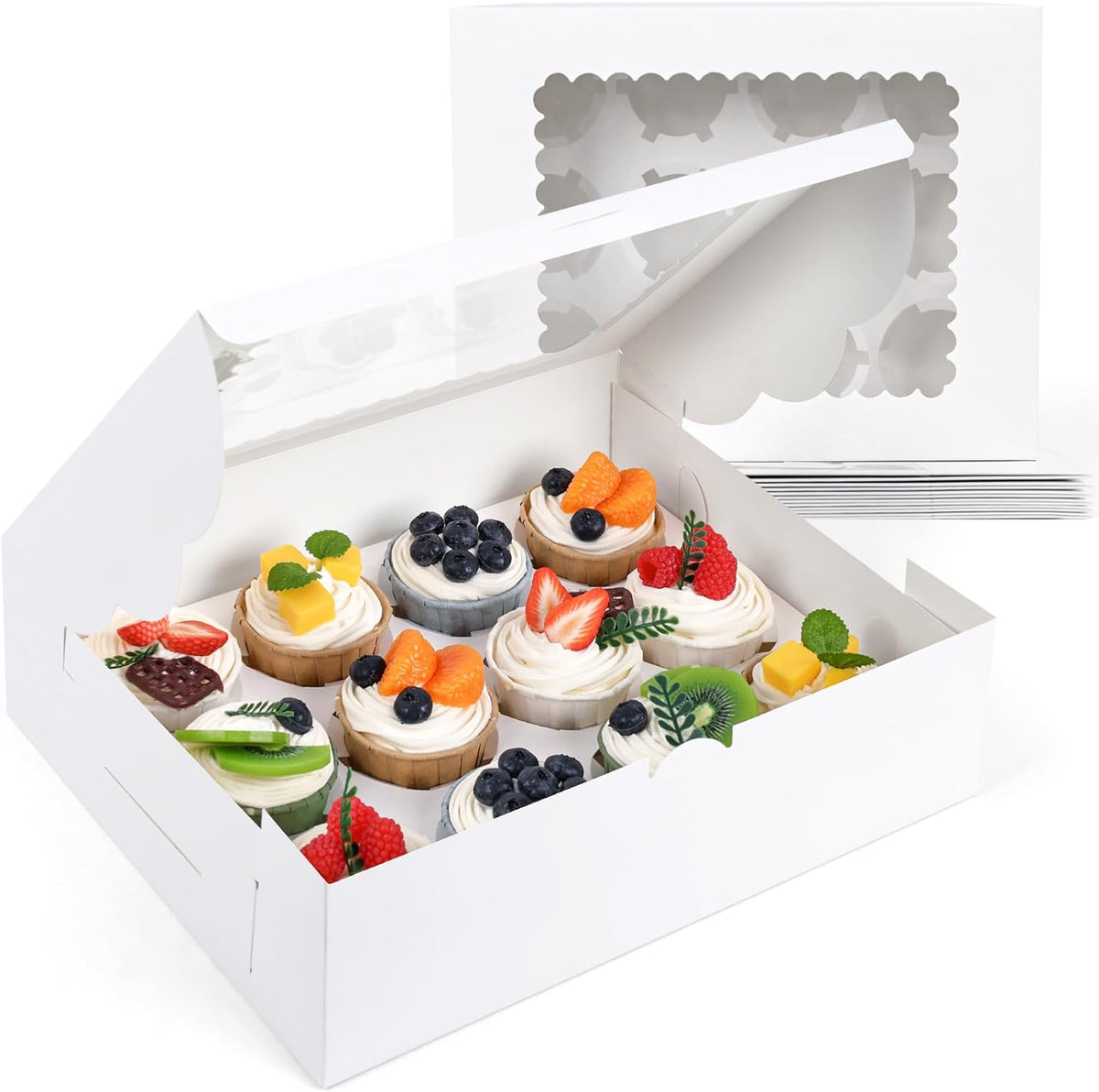 VGOODALL 6PCS White Cupcake Containers, 12 Count with Window Boxes Holding 72 Pastry Box for
