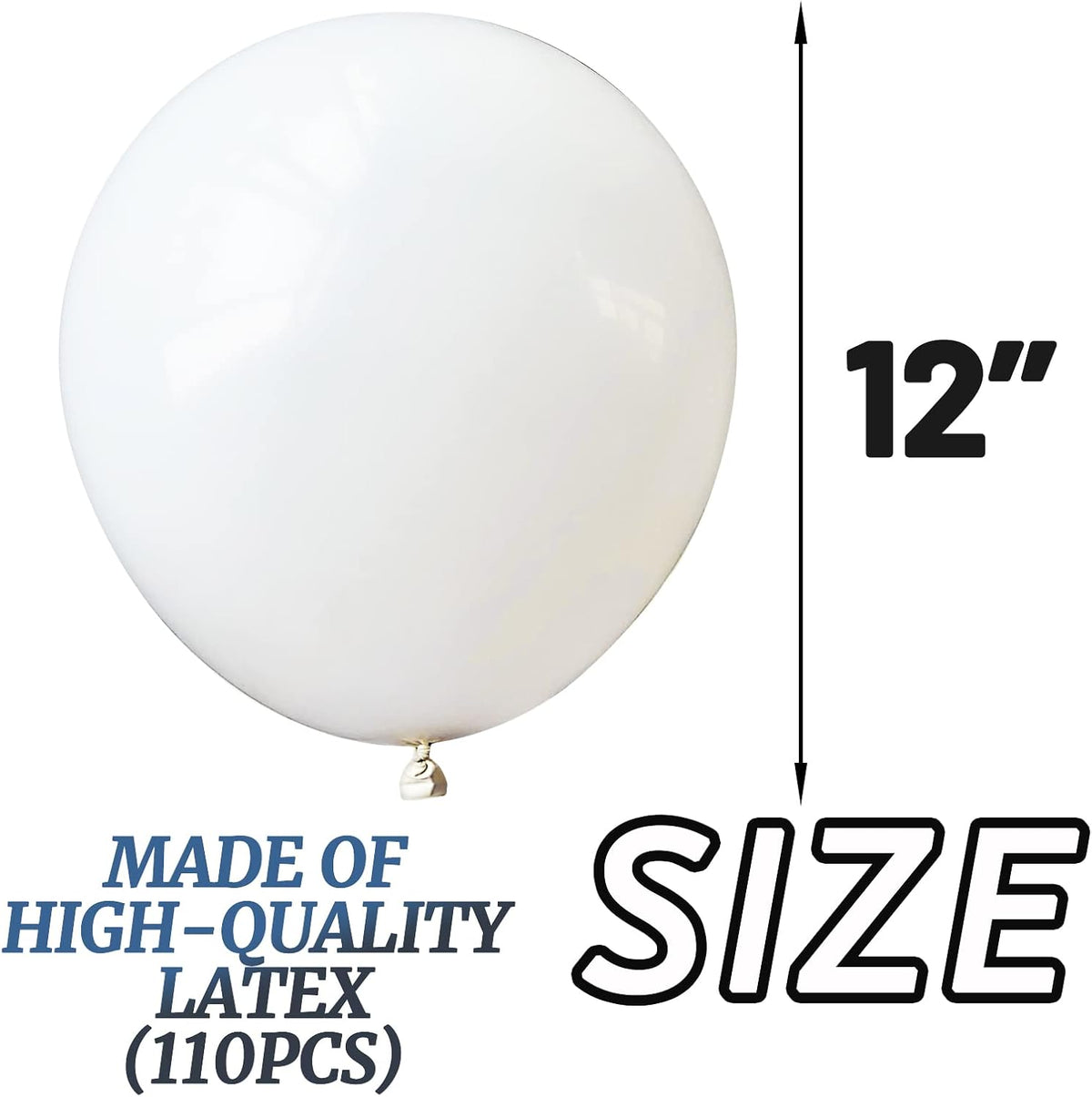 110pcs White Balloon 12 inch, White Latex Balloons for Birthday Party Baby Shower Wedding(with 2