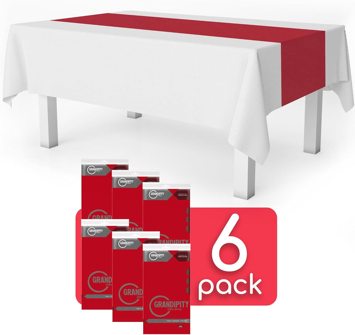 Red 6 Pack Premium Disposable Plastic Table Runner 14 x 108 Inch. Table Runner for Dinner Parties &