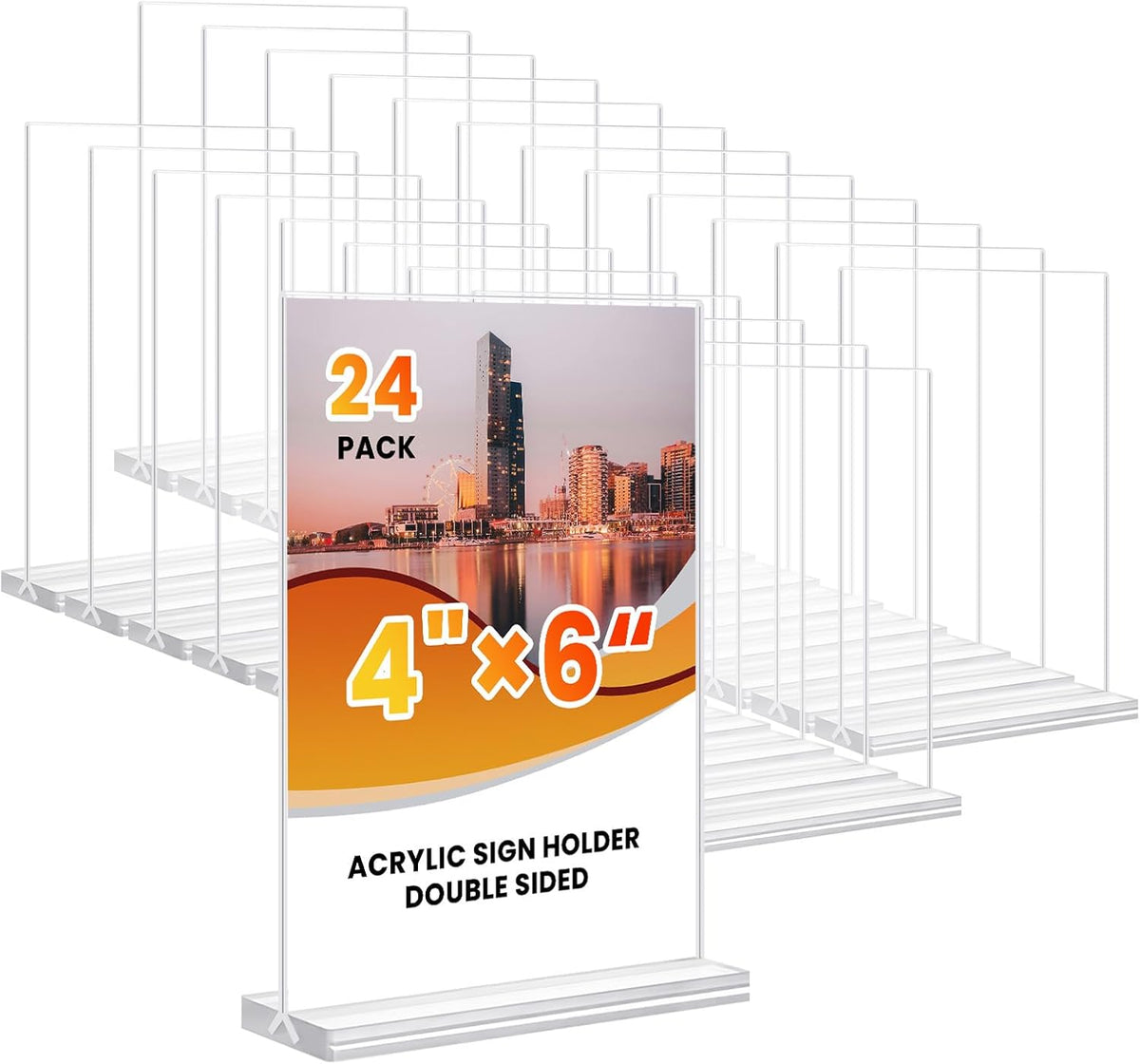 Acrylic Sign Holder 4x6, 24 Pack Clear Table Menu Vertical Clear Table Double Sided Flyer Display