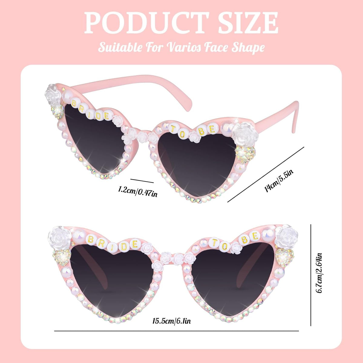 Bride Sunglasses for Bachelorette White Heart Glasses for Bride to Be Gift, Bachelorette