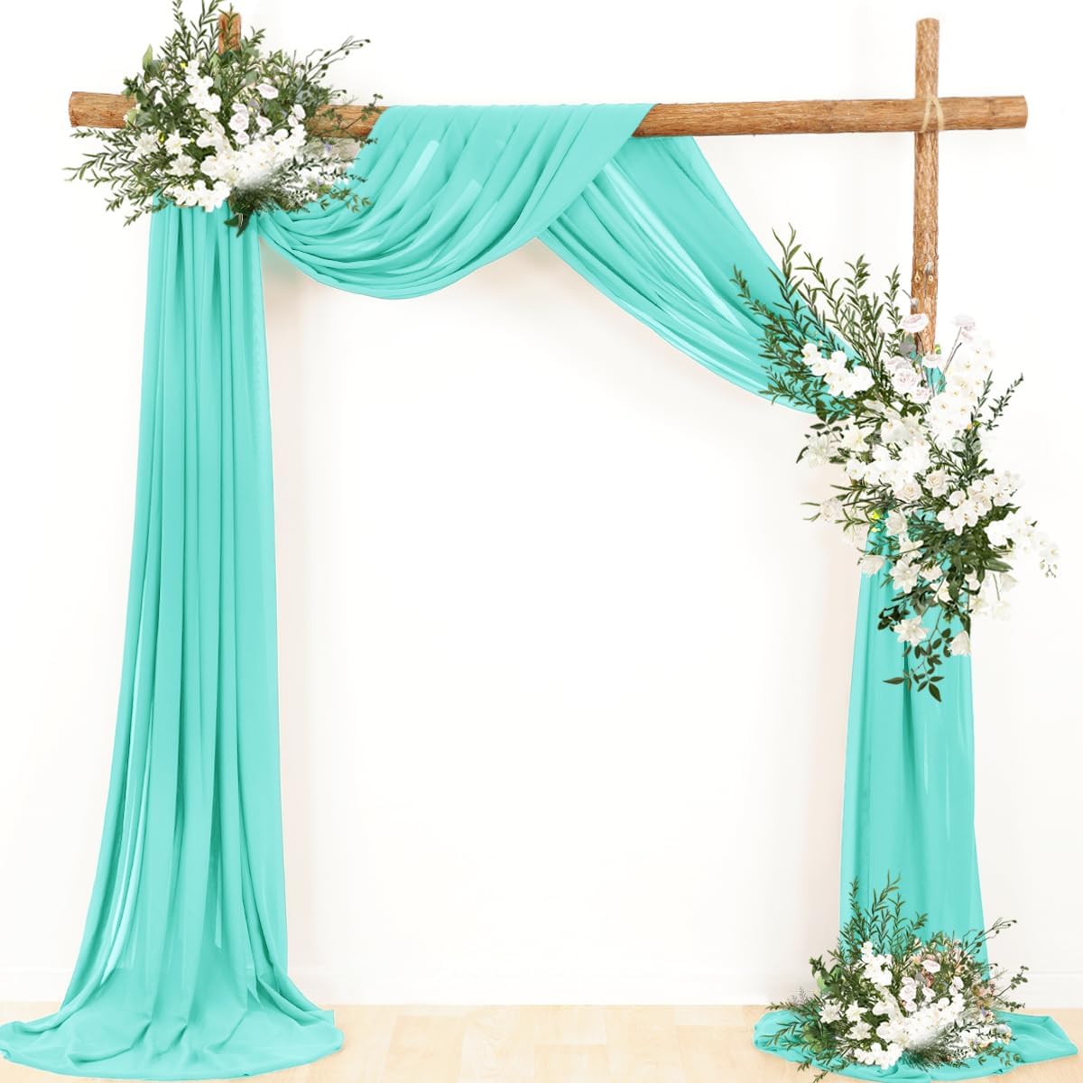 Wedding Arch Draping Fabric 2 Panels 30'' x 18FT Teal Sheer Chiffon Arch Drapery for Photo Booth