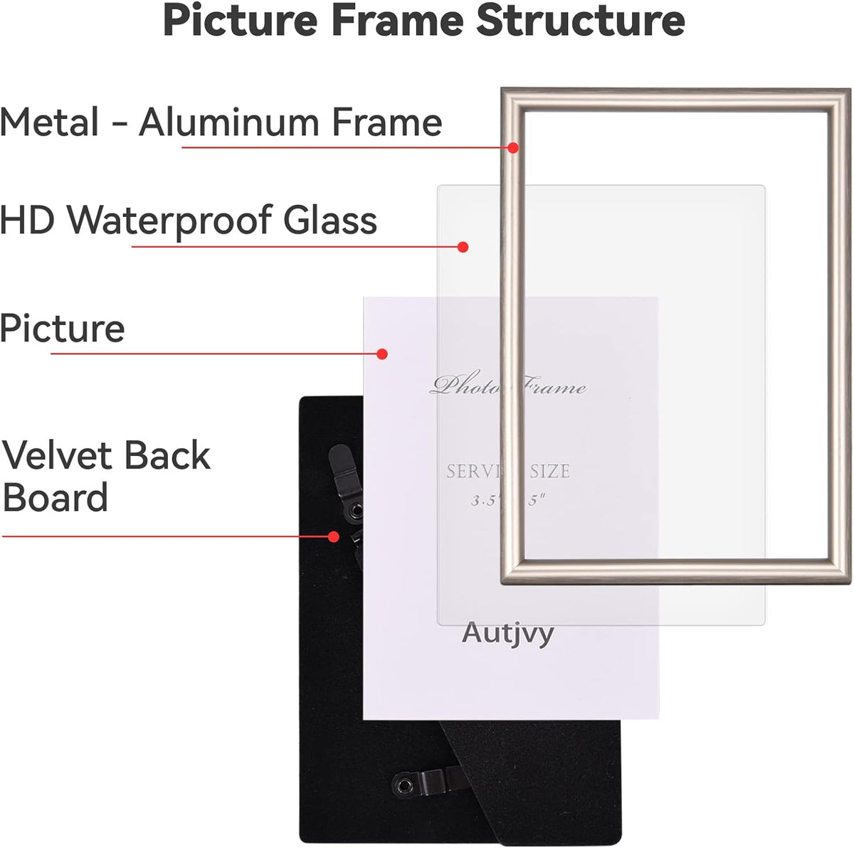 4x6 Picture Frame Champagne Brushed Modern Simple Thin Aluminum Metal Photo Frame with HD Real