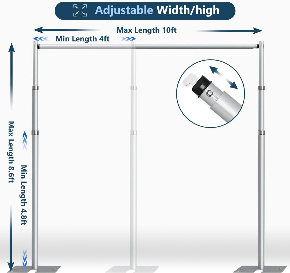 SLOW DOLPHIN 10x 8.6ft Pipe and Drap Backdrop Stand Kit,Heavy Duty Adjustable Frame Backdrop Stand