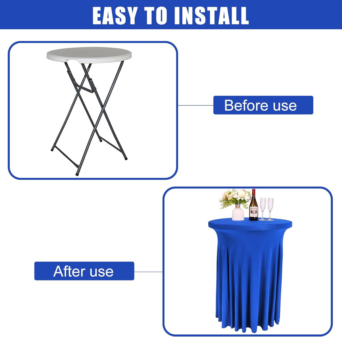 6 Pack Round Cocktail Tablecloth 32"x 43" Spandex Cocktail Table Skirt, Washable Stretch Fitted
