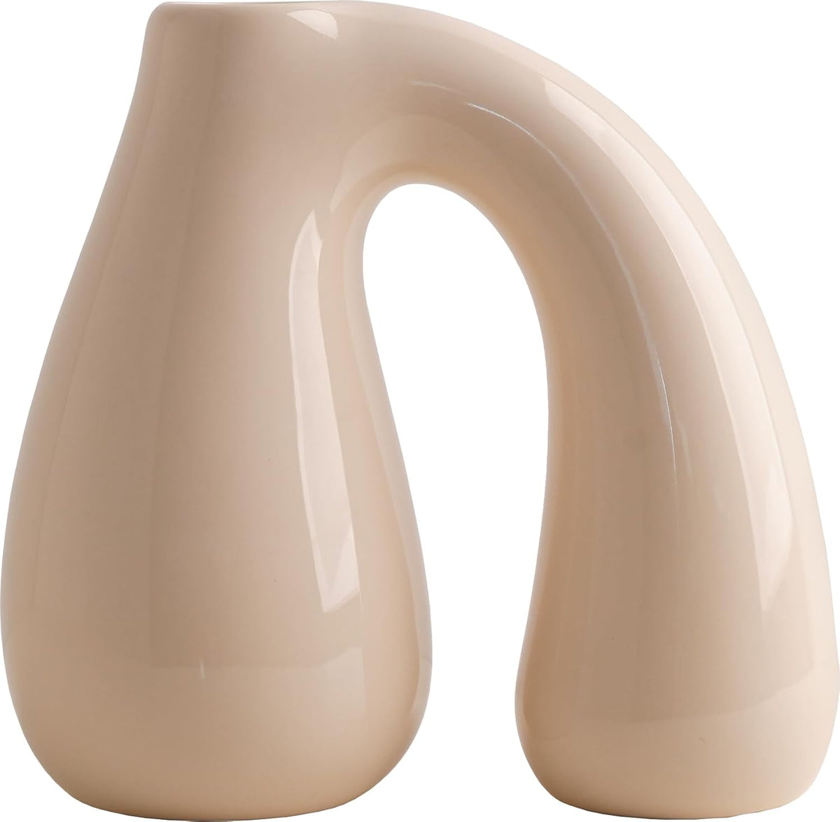 White (Ivory) Ceramic Vase – Glossy Modern Sculptural Décor, Arch Handle Artistic Design, Premium