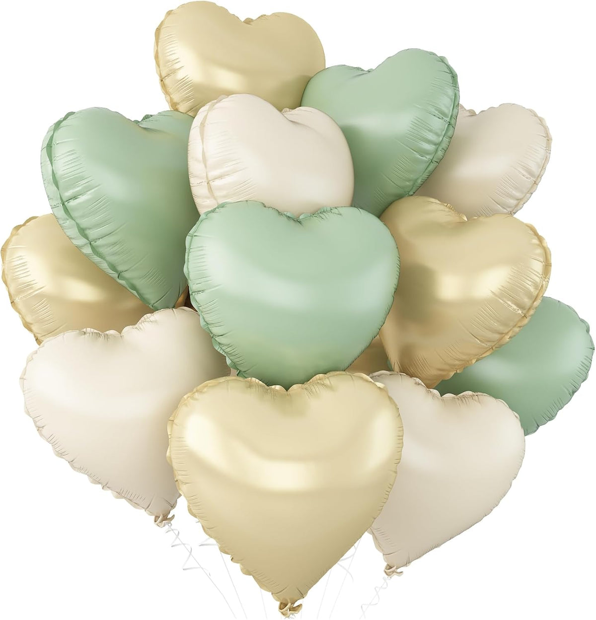 Sage Green Gold Heart Balloons,12Pcs Light Gold Heart Shaped Foil Balloons,18Inch Cream White