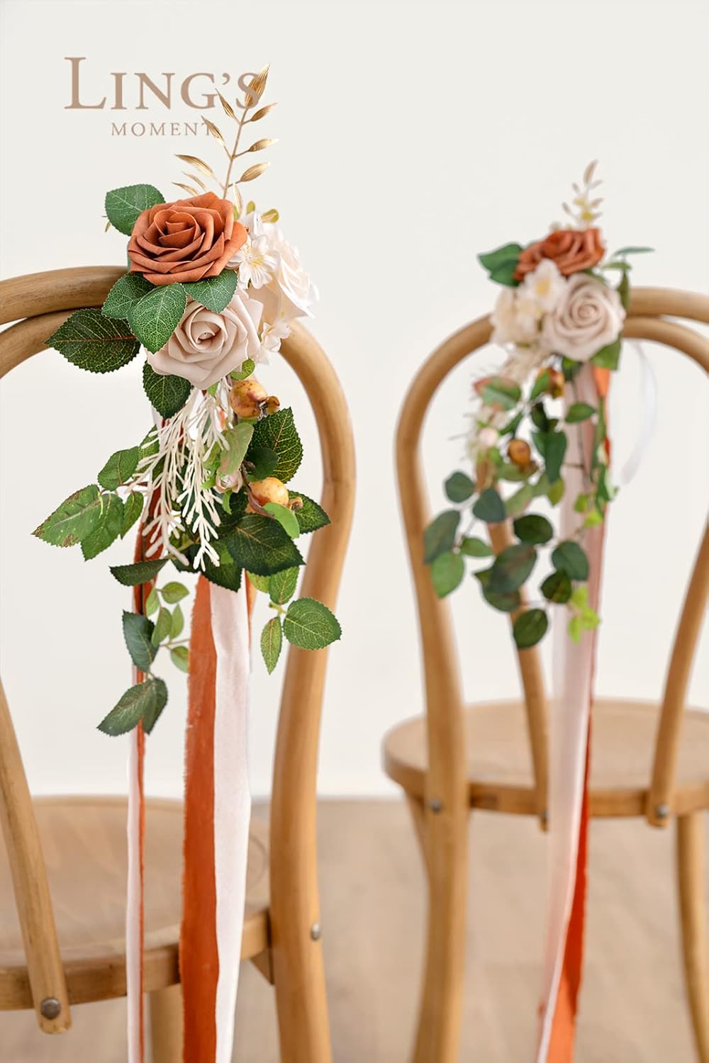 Ling's Moment 8 Wedding Artificial Aisle Pew Flowers Chair Decorations Arrangements With Chiffon