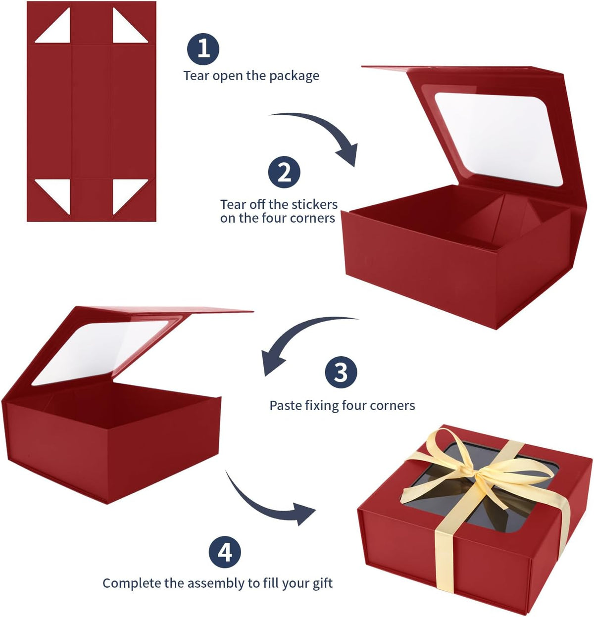 Red Gift Boxes with Window,7.5"x7.5"x3.1" Bridesmaid Boxe for Gift Giving,Birthday Gift Box with