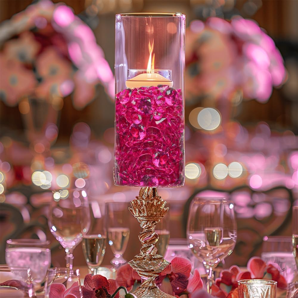 HappyFiller 720 Pcs Fuchsia Acrylic Diamonds Gems for Wedding Decorations Table Scatters,Vase