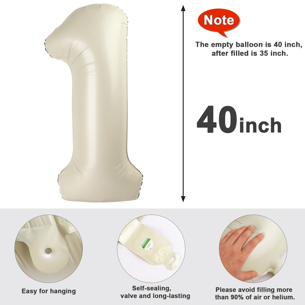 Number Balloons 1st Birthday Decorations, 40In Cream 1 Balloon for Women