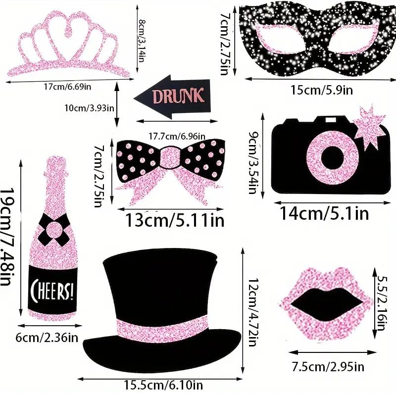 30 Pieces Black Rose Golden Photo Booth Props for Birthday Wedding New Year Party,Mix of Hats