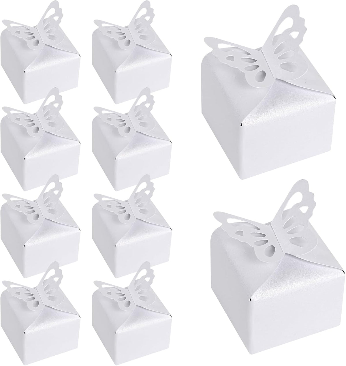 VGOODALL 50PCS Party Favor Boxes, 2.4" x 2.4" x 1.8" 3D Butterfly Candy Boxes White Baby Shower