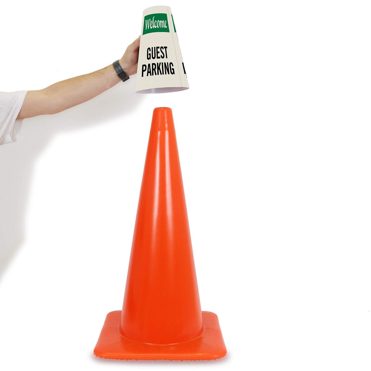 SmartSign 6-Pack "Welcome - Guest Parking" Reflective Cone Message Sleeve Collar, 360-Degree