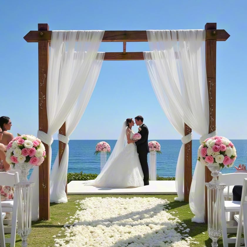 White Wedding Arch Draping Fabric 1 Panel 30'' x 18FT Sheer Chiffon Arch Drapery for Easter Bridal