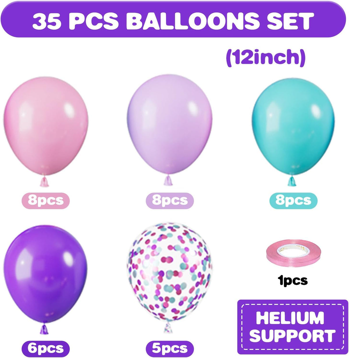 Mermaid Balloons, 12 Inch Blue Pink and Purple Balloons, Pastel Pink Latex Helium Balloons Teal
