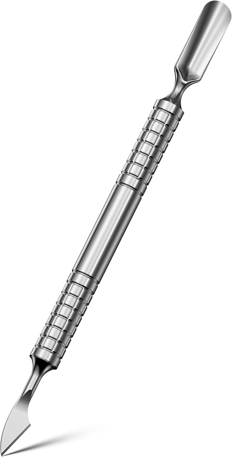 2025 Upgraded Dual Head Cuticle Pusher Remover Tool - Curved & Chisel Edge Stainless Steel