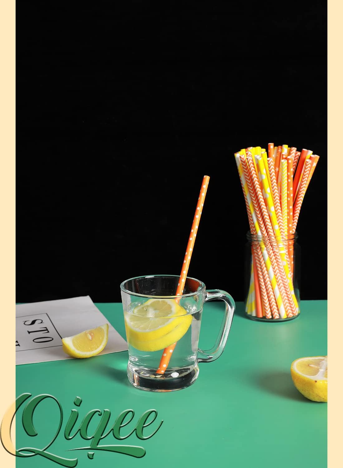 Yellow Orange Paper Straws for Drinking Yellow Disposable Straws 150pcs Biodegradable Disposable