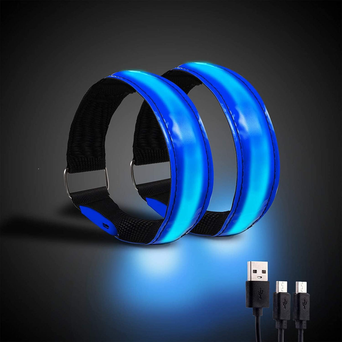 Rechargeable LED Armband for Running(2 Pack), Light Up LED Armband, High Visibility Reflective