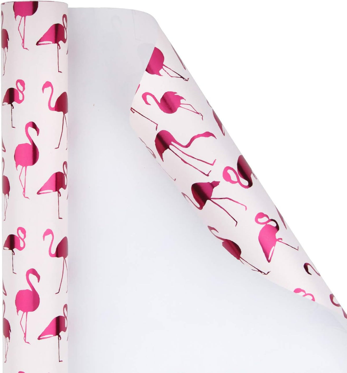 WRAPAHOLIC Wrapping Paper Roll - Mini Roll - 17 Inch X 33 Feet - Pink with Fuschia Foil Flamingo