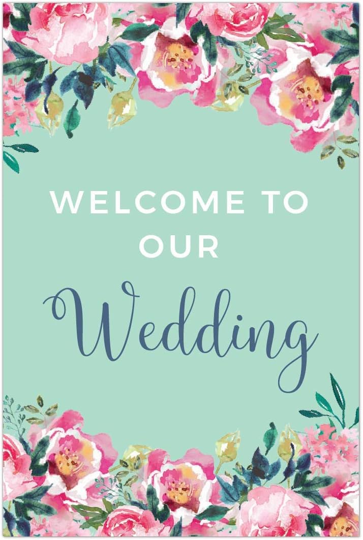 Andaz Press Extra Large Wedding Easel Board Party Sign, 12x18-inch, Tea Party Pink Peonies on Mint