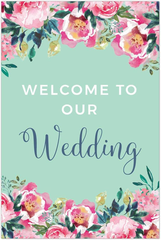Andaz Press Extra Large Wedding Easel Board Party Sign, 12x18-inch, Tea Party Pink Peonies on Mint