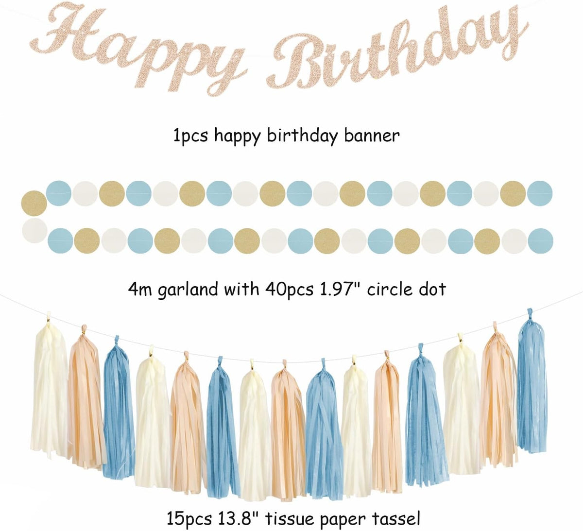 Light-Dusty Blue 18th Happy-Birthday Party-Decorations - 31pcs Women Girls Paper Lanterns Streamers
