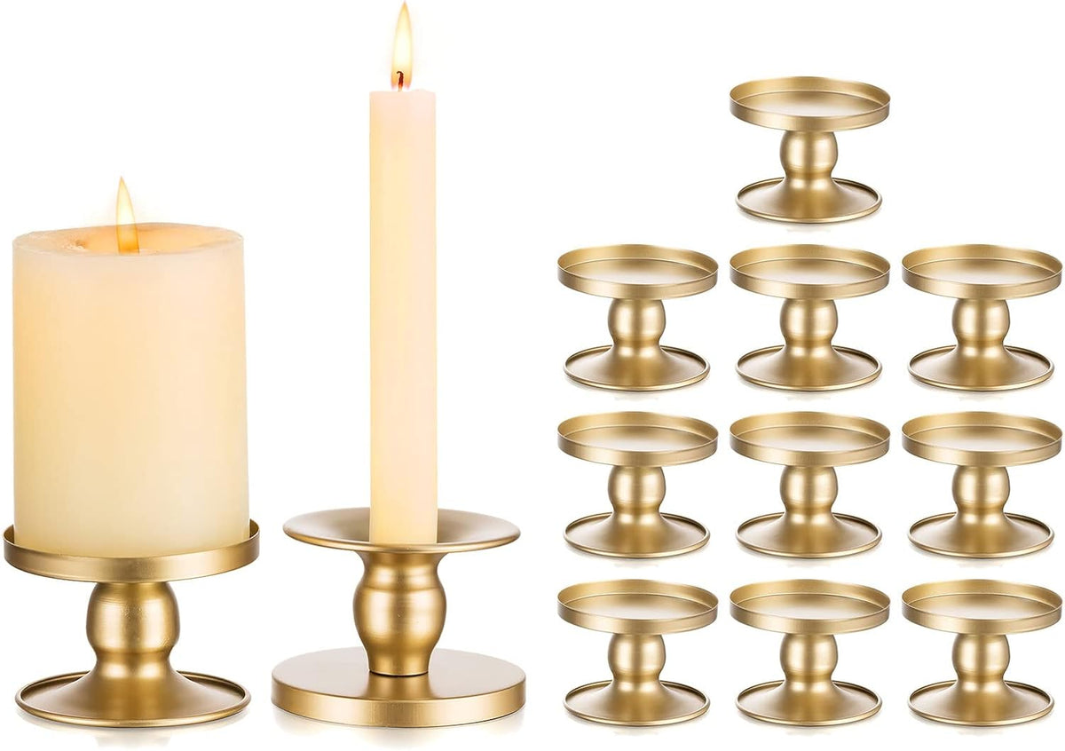 Candle Holders for Pillar Candles, Romadedi Gold Pillar & Taper Candle Holder, Small Metal Candle