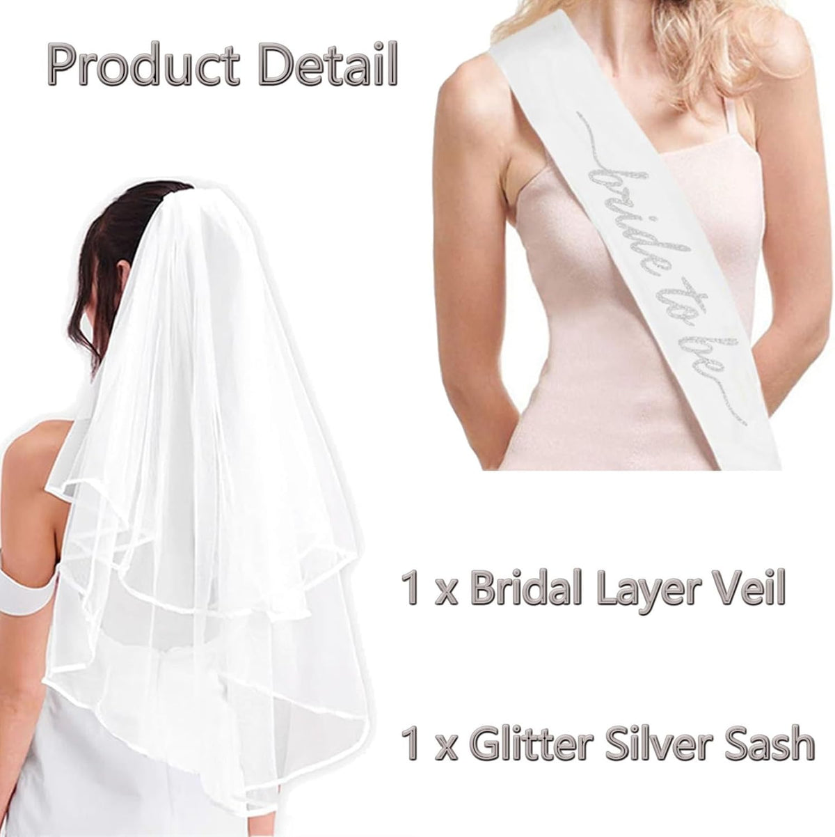 4PCS Bride To Be Sash and Veil, Blue Sash and Bachelorette Veils Accessories for Bridal Shower