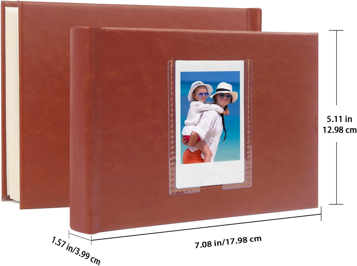 64 Pocket Mini Photo Album with Writing Space,Faux Leather Cover, Compatible with 2x3 Inch Polaroid