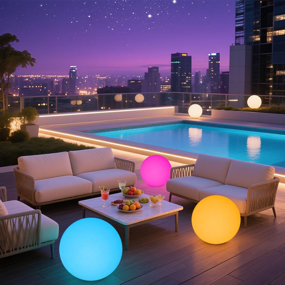 16 In Cordless LED Glowing Ball Light, LED Globe Orb Night Light w/Remote,16RGB Color Changing