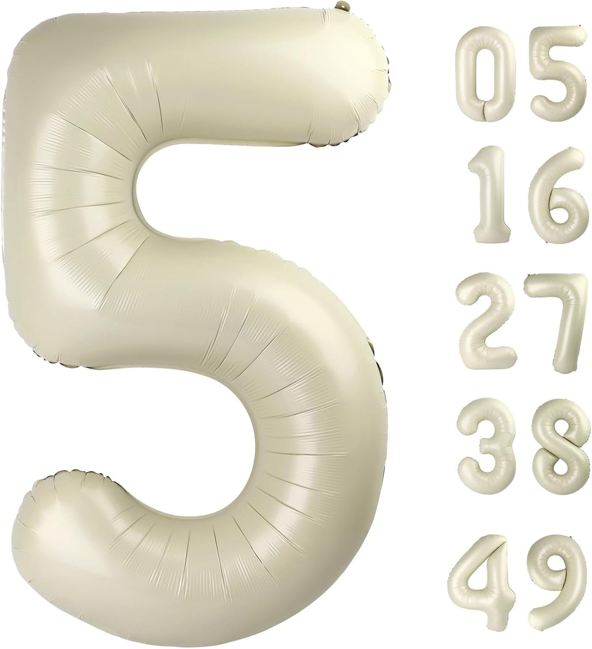 Cream White 5 Number Balloon 40 Inch Large Birthday Balloon, Five 5th 15 25 35 50 55 Birthday