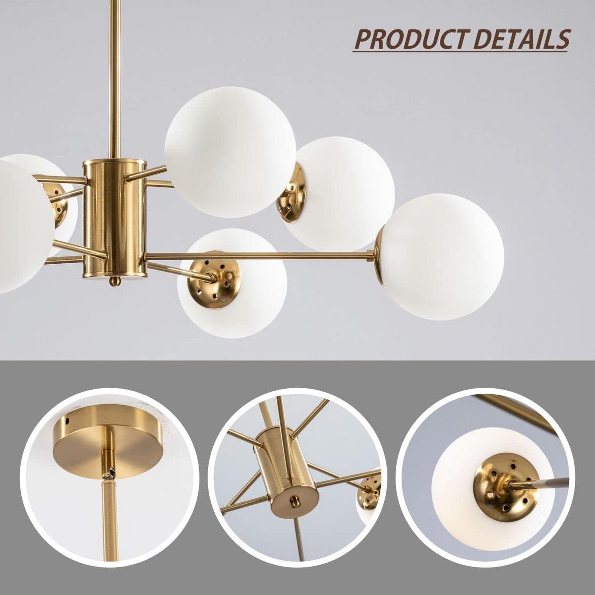 KCO Lighting 8-Light Glass Sputnik Chandelier Light Modern Gold Chandeliers Pendant Light Fixture