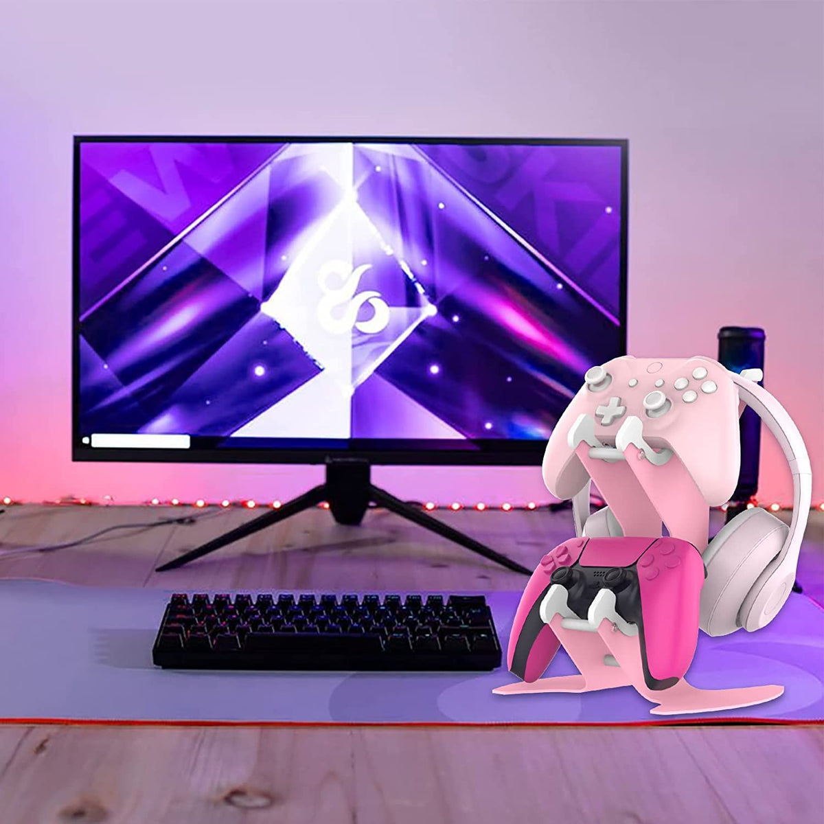 Controller Holder Pink, Game Controller Rack Headset Stand for Xbox Series X S/Xbox one / PS5 / PS4