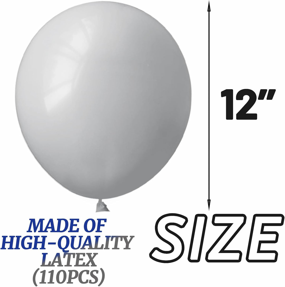 110pcs Grey Balloon 12 inch, Grey Latex Balloons for Birthday Party Baby Shower Wedding(with 2