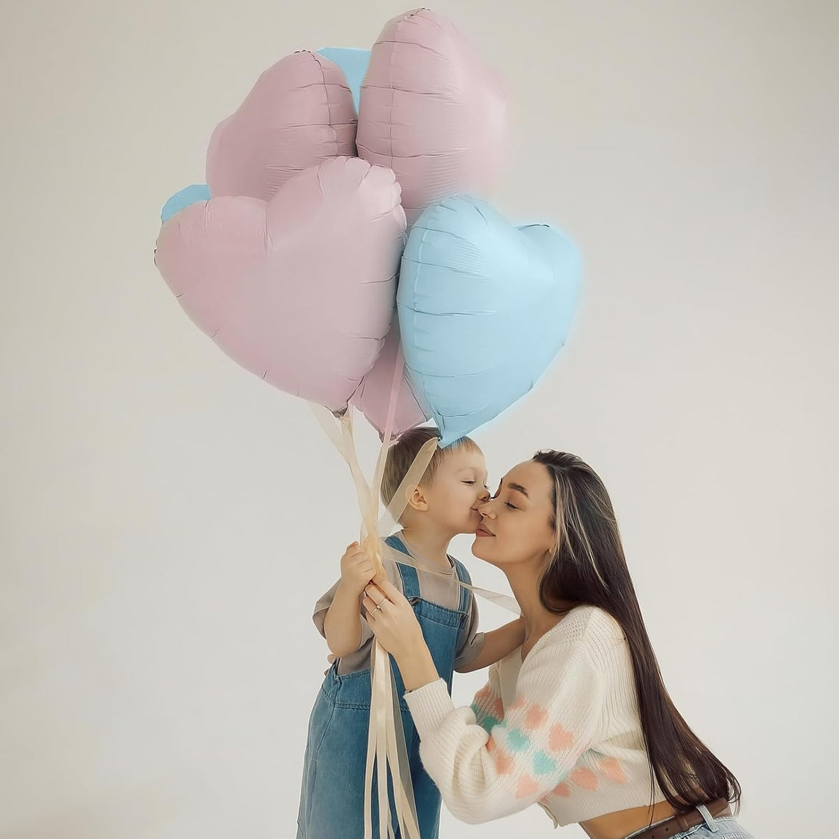 Pink Blue Heart Balloons,12Pcs Baby Pink Heart Shaped Foil Balloons,18Inch Pastel Blue Helium
