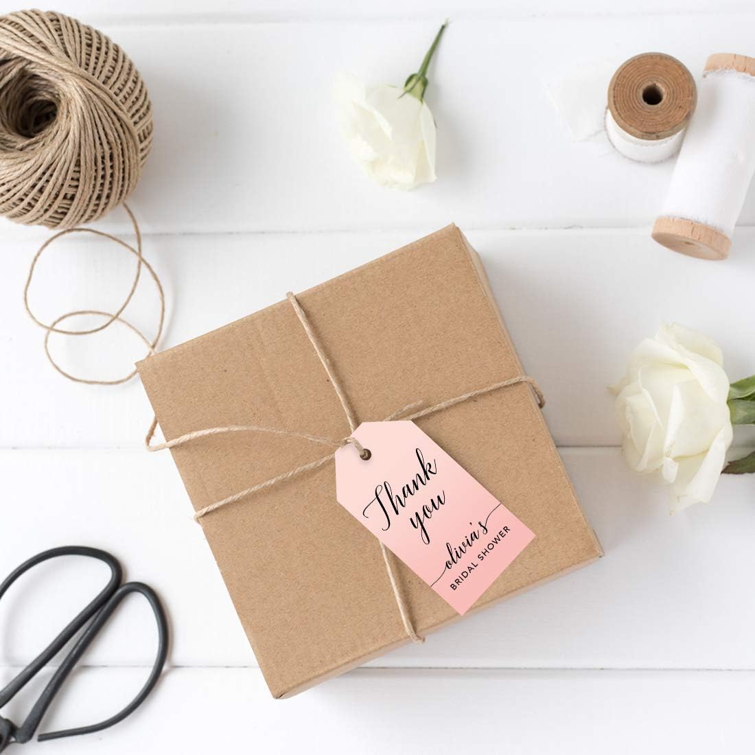Andaz Press Personalized Blush Pink Rose Elegant Party Collection, Classic Tags, Thank You Olivia's
