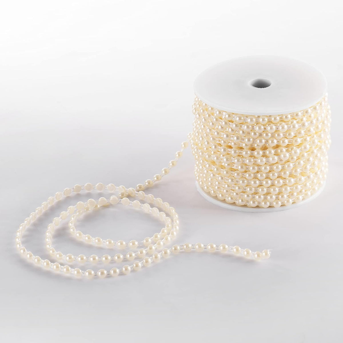 Flat Pearl Garland String 27 Yards, 6MM Half-Round Beaded Spool Roll Crafts for Wedding Decoration