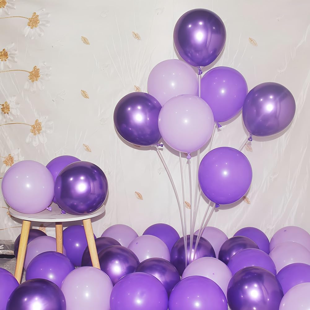 300 Pcs Purple Balloons 5 Inch Metallic Chrome Purple Pastel Macaron Light Lavender Assorted Colors