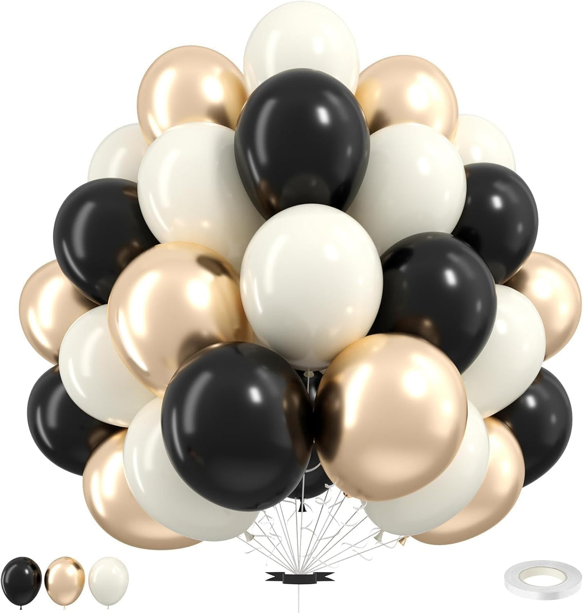 White Sand Black Balloons Set,12Inch Black Cream White Balloons for Wedding Bridal Shower