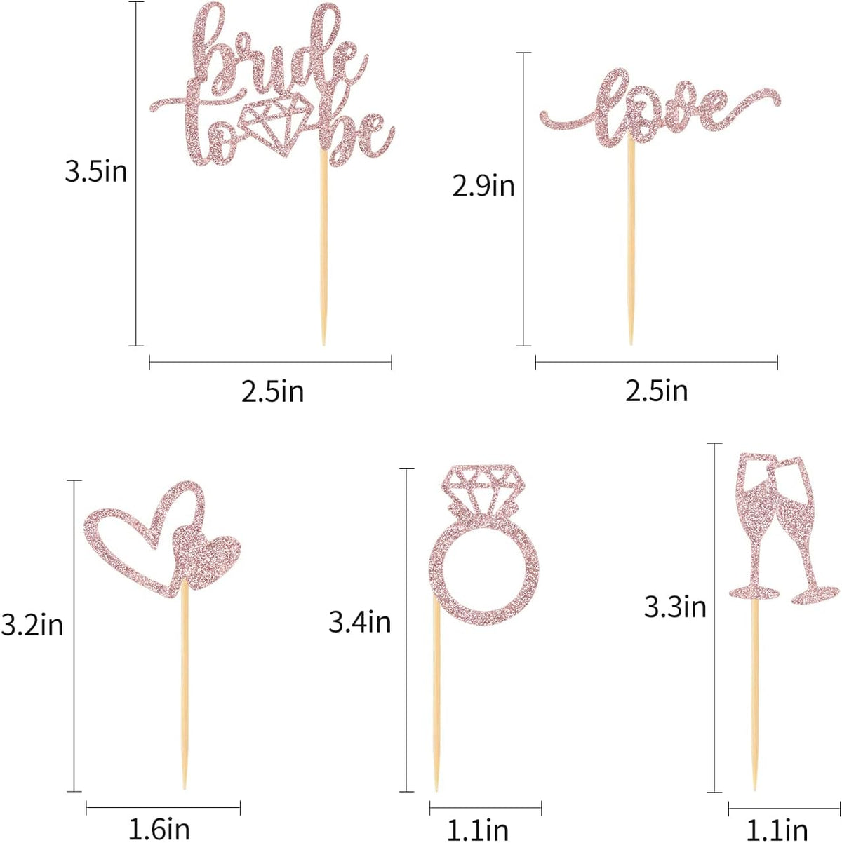 35 PCS Glitter Diamond Ring Bride to be Love Cupcake Topper Champagne Cake Picks Decorations for