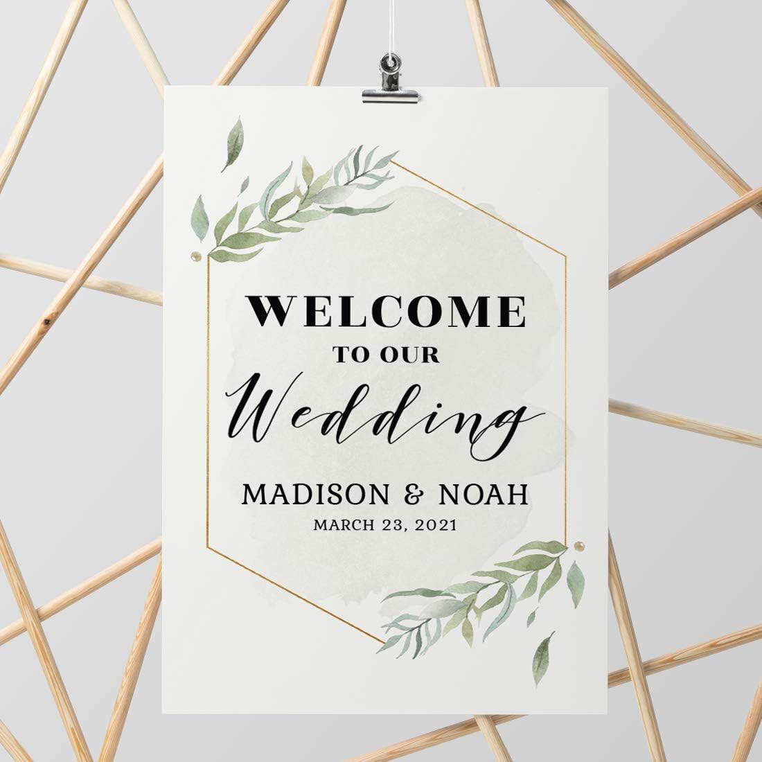 Andaz Press Personalized Extra Large Wedding Easel Board Party Sign, 12x18-inch, Modern Black, Gold