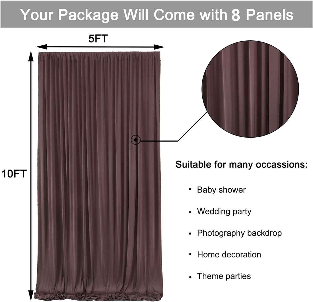 40 ft x 10 ft Wrinkle Free Brown Backdrop Curtain for Parties, Wedding Brown Photo Backdrop Drapes