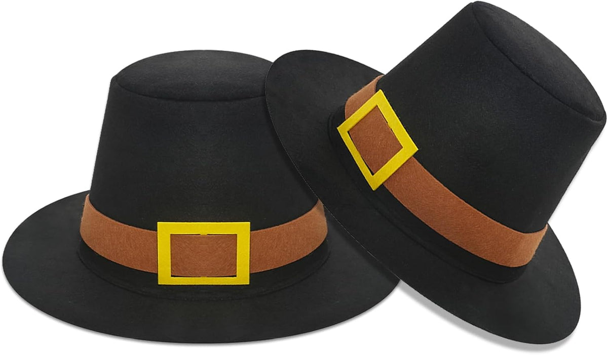 Thanksgiving Hats Black Pilgrim Felt Hat Thanksgiving Novelty Black Costume Top Hat for Thanksgving