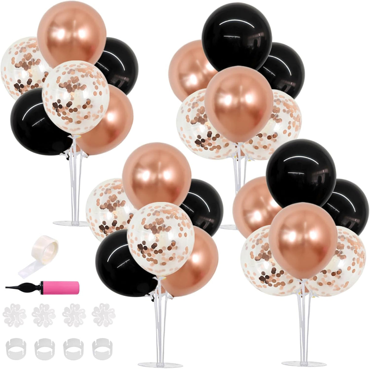 TONIFUL Black and Rose Gold Balloon Centerpieces for Table,Balloon Stand Kit for