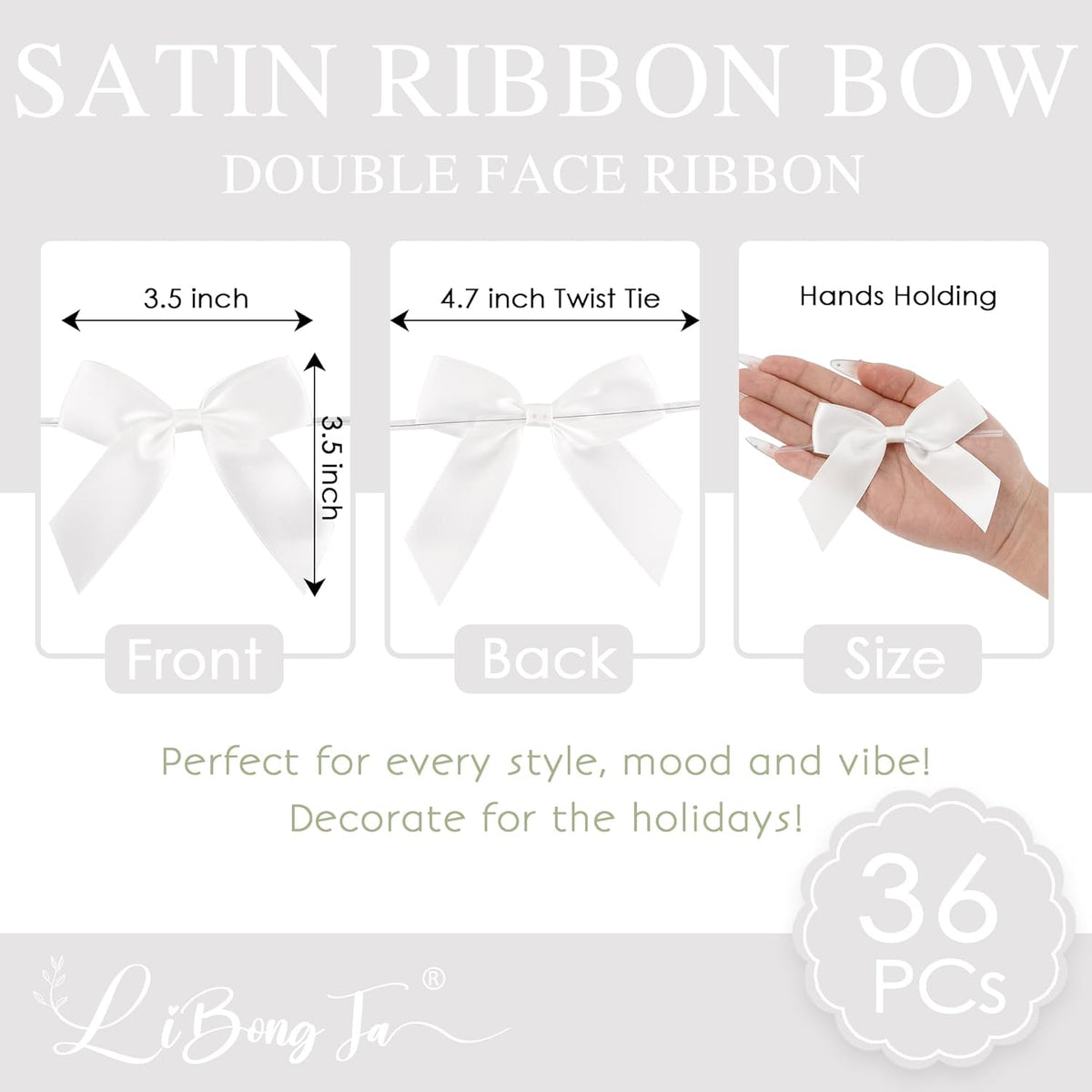 3.5" White Bow Satin Pre-Tied Bows for Gift Wrapping, Small Bows for Crafts, Premade Bows, Candy
