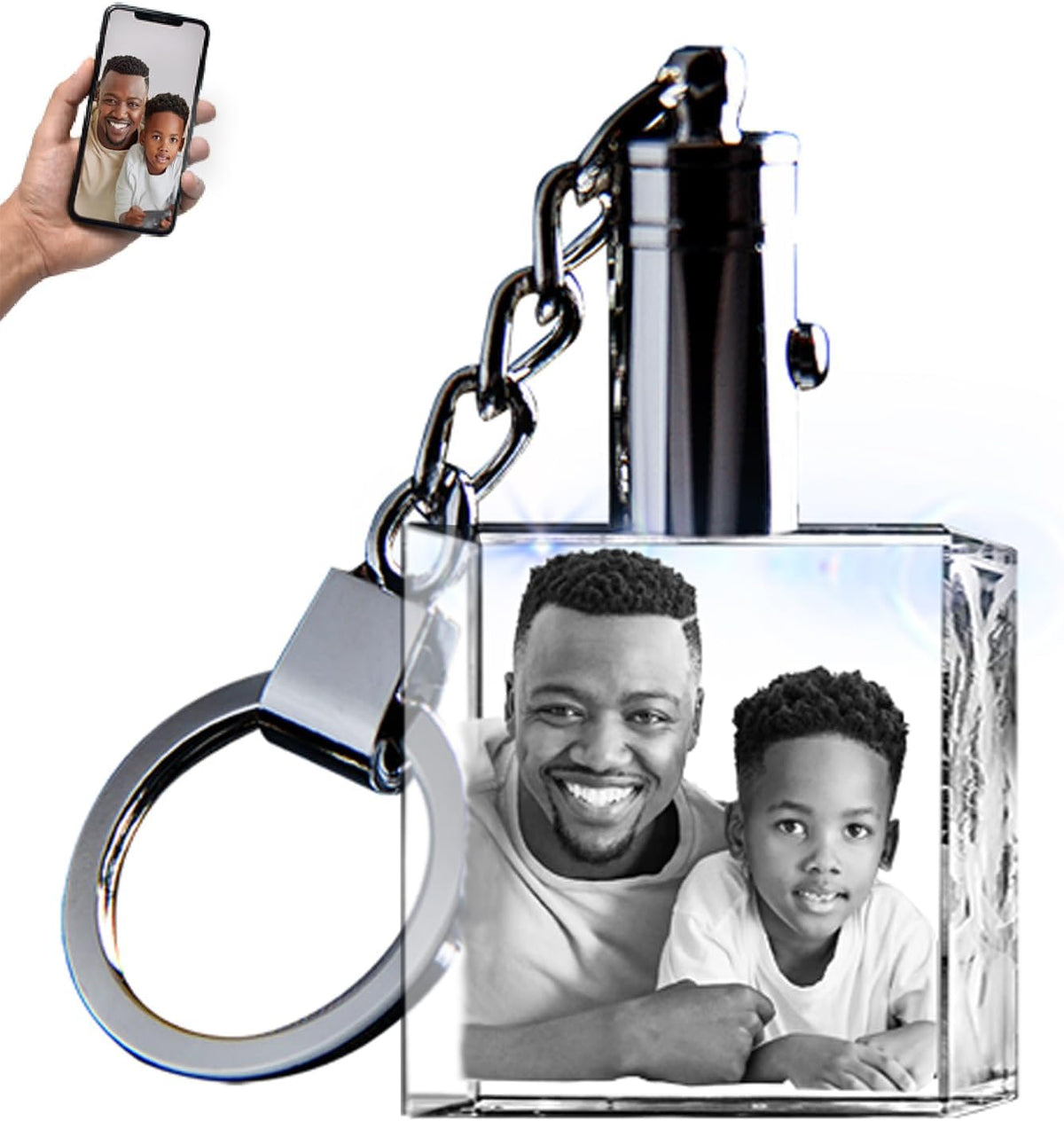 3D innovation Personalized Crystal Keychain Photo with LED Light Custom Laser Etched Key Chain